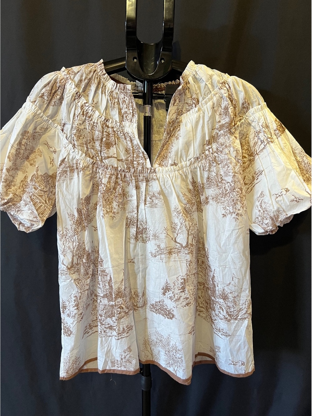 Umgee NWT Cottage Toile Print Puff Sleeve Peasant Blouse – Size L